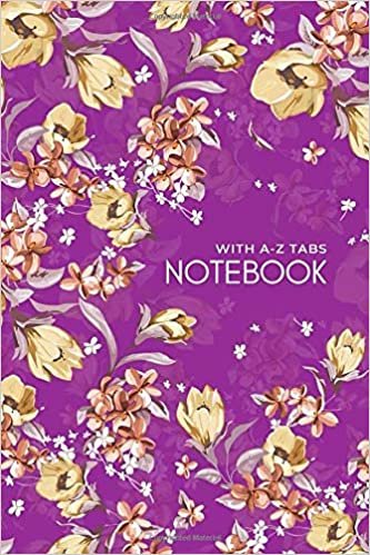 Notebook with A-Z Tabs: 4x6 Lined-Journal Organizer Mini with Alphabetical Section Printed | Elegant Floral Illustration Design Purple