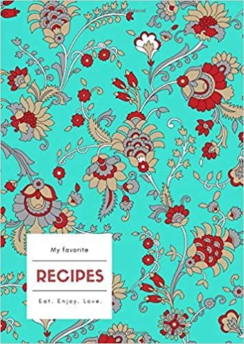indir My Favorite Recipes: A4 Large Cooking Notebook with A-Z Alphabetical Index | Blank Food Cookbook Journal | Traditional Indian Paisley Design Turquoise