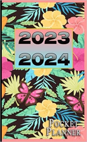 Pocket Planner 2023-2024: Painted Floral Pattern Cover, 2 Year Pocket Calendar 2023-2024 For Purse With Notes Section, Contacts, Goals, Passwords And ... 4 X 6.5 Inches.