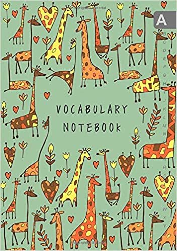 indir Vocabulary Notebook: A5 Notebook 3 Columns Medium | A-Z Alphabetical Sections | Funny Drawing Giraffe Design Green