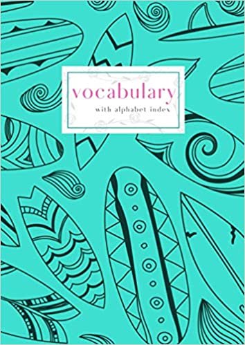 Vocabulary with Alphabet Index: A4 2-Column Notebook with A-Z Alphabetical Labels | Doodle Surf Board Cover Design | Turquoise
