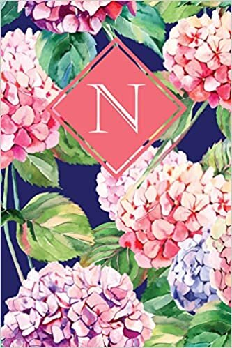 indir N: Monogrammed blank lined journal: Beautiful and classic: Ornate floral pattern design