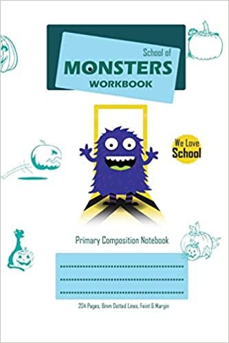 School of Monsters Workbook, A5 Size, Wide Ruled, White Paper, Primary Composition Notebook, 102 Sheets (White)