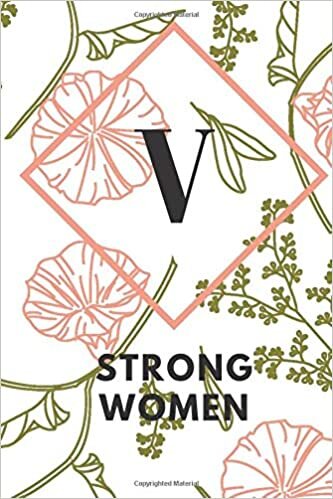 indir V (STRONG WOMEN): Monogram Initial &quot;V&quot; Notebook for Women and Girls, green and creamy color.