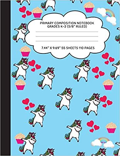 Primary Composition Notebook Grades K-2 (5/8" Ruled): Dabbing Unicorn Journal & Doodle Diary - 112 Pages of Blank & Lined Paper for Writing and Drawing