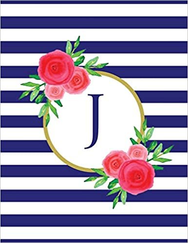 indir Navy and White Striped Coral Floral Monogram Journal with Letter J
