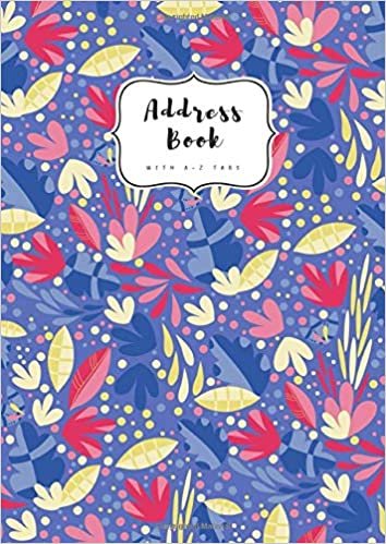 indir Address Book with A-Z Tabs: A4 Contact Journal Jumbo | Alphabetical Index | Large Print | Bright Floral Art Design Blue