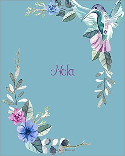 indir Nola: 110 Pages 8x10 Inches Classic Blossom Blue Design with Lettering Name for Journal, Composition, Notebook and Self List, Nola