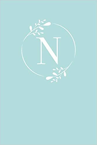 N: 110 Sketch Pages (6 x 9) | Light Blue Monogram Sketchbook Notebook with a Simple Floral Emblem | Personalized Initial Letter | Monogramed Sketchbook indir