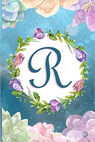 indir R: Watercolor Monogram Handwritten Initial R with Vintage Retro Floral Wreath Elements - College Ruled Lined Writing Journal, Notebook, Composition Book, Inspirational Journal or Diary 6x9&#39;&#39; 120 pages