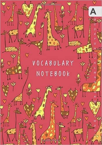 indir Vocabulary Notebook: A5 Notebook 3 Columns Medium | A-Z Alphabetical Sections | Funny Drawing Giraffe Design Red
