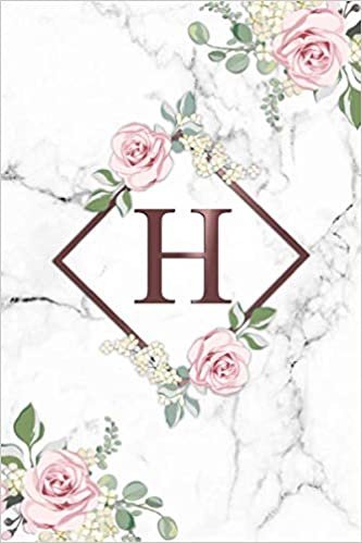 indir H: Elegant Letter H Initial Monogram Dot Grid Bullet Notebook for Women, Girls &amp; School - Lovely Floral Personalized Blank Journal &amp; Diary with Dot Gridded Pages - Trendy Rose Gold &amp; White Marble