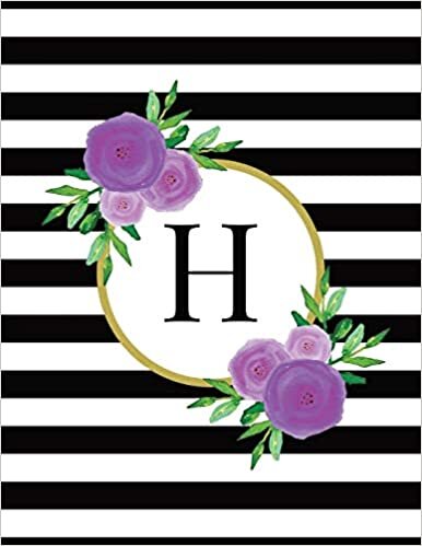 indir Black and White Striped Purple Floral Monogram Journal with Letter H