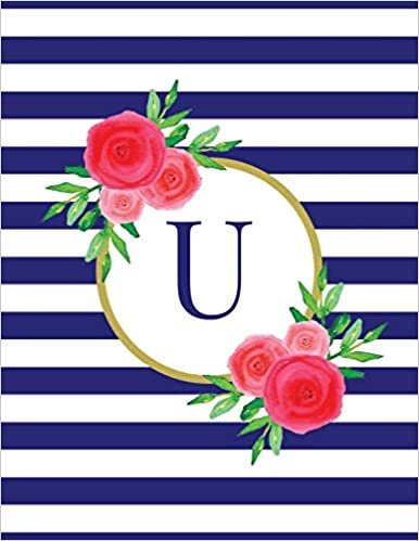 indir Navy and White Striped Coral Floral Monogram Journal with Letter U