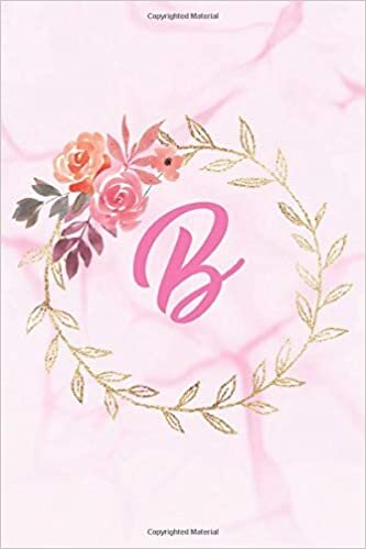 indir B: Floral Personalized Initial B Monogram Pink Floral Marble Texture Notebook Journal Gift for Women, Girls and School Wide Rule 120 Lined Pages,Sof Cover