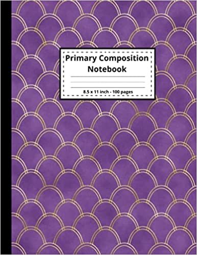 indir Mermaid primary composition notebook: Mermaid purple Scales Cover Primary Story Journal, Dotted Midline and Picture Space | Grades K-2 - 8.5 x 11