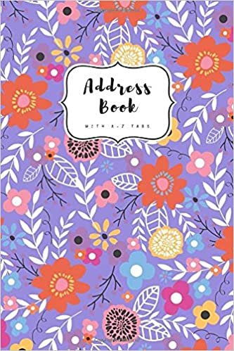 indir Address Book with A-Z Tabs: 4x6 Contact Journal Mini | Alphabetical Index | Pretty Floral Leaf Design Blue-Violet