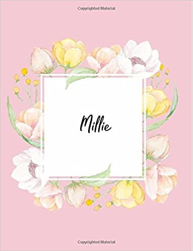 indir Millie: 110 Ruled Pages 55 Sheets 8.5x11 Inches Water Color Pink Blossom Design for Note / Journal / Composition with Lettering Name,Millie