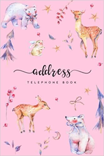 indir Address Telephone Book: 4x6 Mini Contact Notebook Organizer | A-Z Alphabetical Index | Forest Deer Bear Rabbit Design Pink