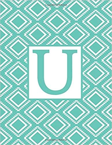 indir U: Monogram Initial U Notebook for Women and Girls-Aqua Blue and White-120 Pages 8.5 x 11