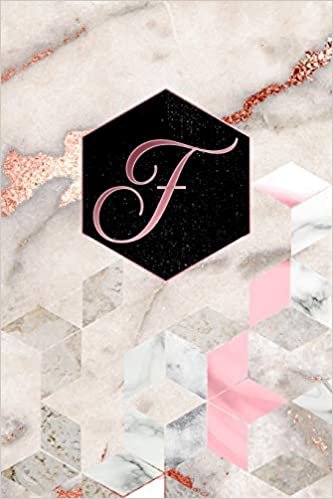 F: Letter F Journal, Rose Gold Geometric on Marble, Personalized Notebook Monogram Initial, 6 x 9 indir