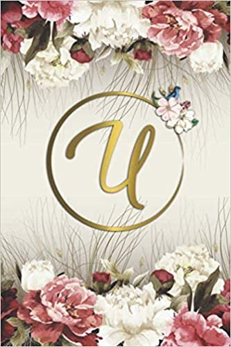 U: Adorable Floral Blank Dot Grid Bullet Notebook with Monogram Initial Letter U for Women & Girls - Nifty Gold Floral Personalized Diary & Journal with Dot Gridded Pages indir