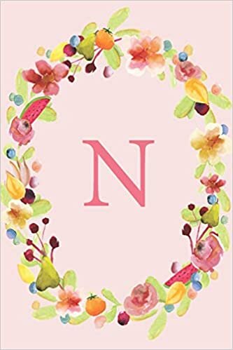 indir N: Soft Floral Wreath Monogram Sketchbook | 110 Sketchbook Pages (6 x 9) | Floral Watercolor Monogram Sketch Notebook | Personalized Initial Letter Journal | Monogramed Sketchbook