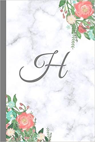indir H: Letter H Monogram Floral Marble Journal, Pretty Pink Flowers on Elegant White &amp; Grey Marble Notebook Cover, Stylish Gray Personal Name Initial, 6x9 ... ruled diary, perfect bound Glossy Soft Cover