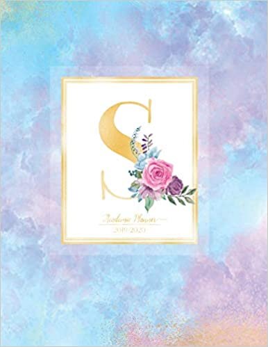 indir Academic Planner 2019-2020: Purple Blue Watercolor Gold Monogram Letter S with Pink Flowers Academic Planner July 2019 - June 2020 for Students, Moms and Teachers (School and College)