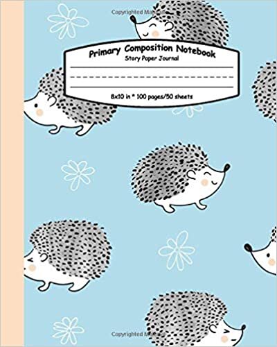 indir Primary Composition Notebook: Handwriting Notebook with Dashed Mid-line and Drawing Space | Grades K-2, 100 Story Pages | Cute Doddle Hedgehog Pattern for Boys &amp; Girls
