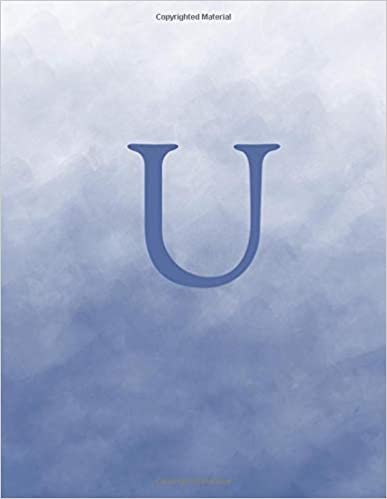 indir U: Monogram Initial U Notebook for Women and Girls-Ombre Blue Watercolor-120 Pages 8.5 x 11