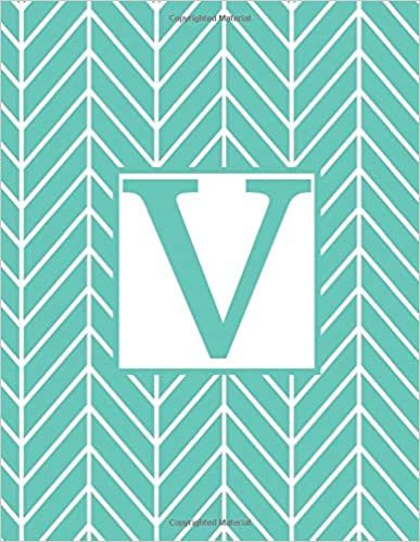 indir V: Monogram Initial V Notebook for Women and Girls-Geometric Blue and White-120 Pages 8.5 x 11