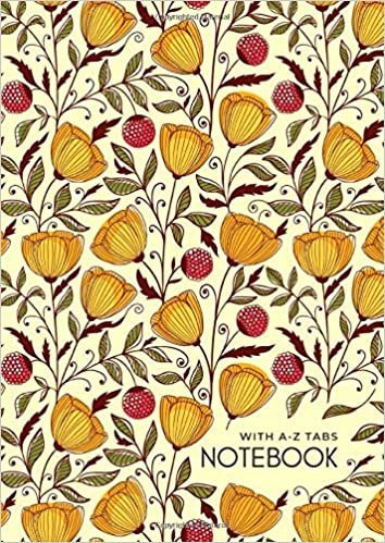 Notebook with A-Z Tabs: A4 Lined-Journal Organizer Large with Alphabetical Sections Printed | Drawing Flower Berry Design Yellow indir