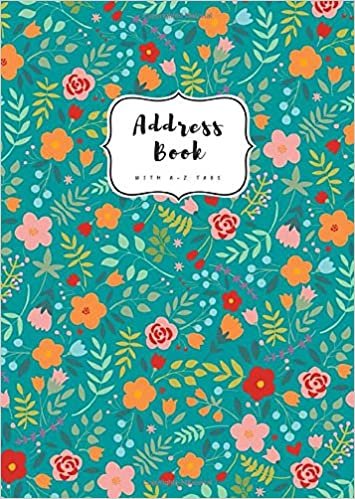 Address Book with A-Z Tabs: B6 Contact Journal Small | Alphabetical Index | Colorful Mini Floral Design Teal indir