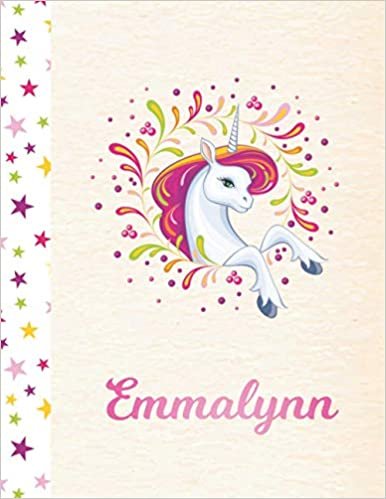 Emmalynn: Unicorn Personalized Custom K-2 Primary Handwriting Pink Blank Practice Paper for Girls, 8.5 x 11, Mid-Line Dashed Learn to Write Writing Pages indir