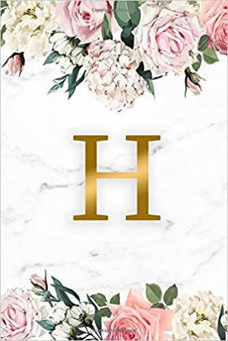 indir H: Floral Initial Monogram Letter H Wide Ruled Notebook for Notes &amp; Writing - Personalized Wide Lined Journal &amp; Diary for Women and Girls - Gold Monogram &amp; Grey Marble Background