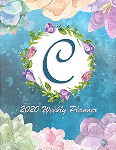 indir C - 2020 Weekly Planner: Watercolor Monogram Handwritten Initial C with Vintage Retro Floral Wreath Elements, Weekly Personal Organizer, Motivational Planner and Calendar Tracker Scheduler