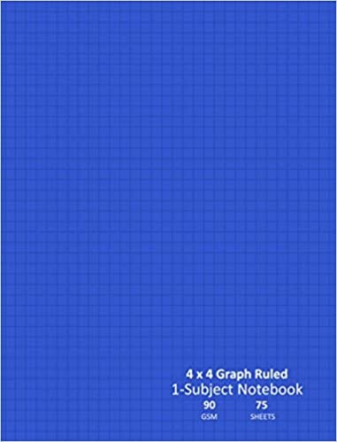 1-Subject Notebook: 8 x 10.5 Inches | 75 Sheets / 150 Pages | 4 x 4 Graphing Paper Exercise Book | 4 Squares per Inch | Quad, Grid Ruled Graph Pad | For Maths, Science, Drawing, Students | School, Office, Home Supplies | 90gsm White Paper, Dark Blue Cover