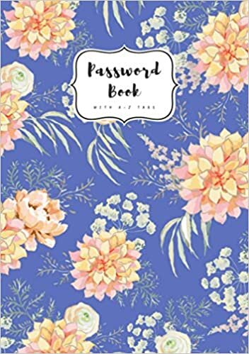 indir Password Book with A-Z Tabs: A5 Internet Password Logbook Large Print with Alphabetical Index | Dahila Peony and Fern Design Blue