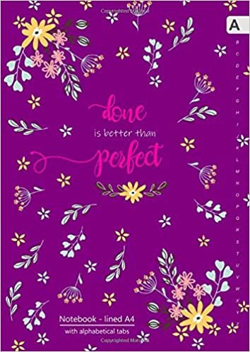 Notebook with Alphabetical Tabs A4: Large Lined-Journal Organizer with A-Z Tabs Printed | Cute Floral Quote Design Purple indir