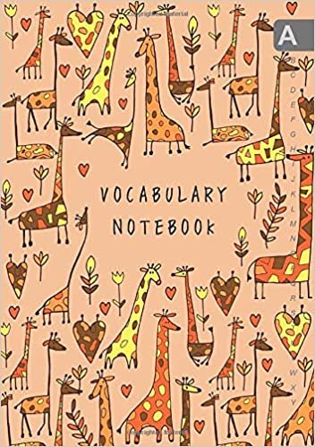 indir Vocabulary Notebook: A5 Notebook 3 Columns Medium | A-Z Alphabetical Sections | Funny Drawing Giraffe Design Orange