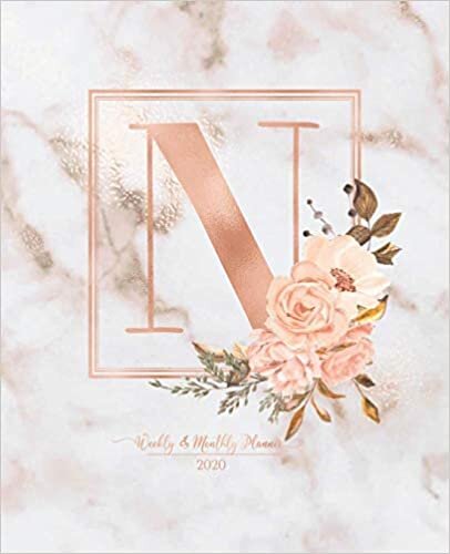 indir Weekly &amp; Monthly Planner 2020 N: Pink Marble Rose Gold Monogram Letter N with Pink Flowers (7.5 x 9.25 in) Vertical at a glance Personalized Planner for Women Moms Girls and School