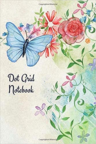 Dot Grid Notebook: Blue butterfly & flowers; 100 sheets/200 pages; 6" x 9"