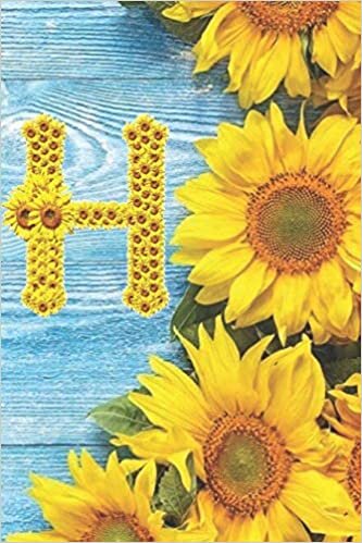indir H: Sunflower Personalized Initial Letter H Monogram Blank Lined Notebook,Journal and Diary with a Rustic Blue Wood Background
