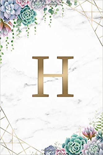 indir H: Cacti Initial Monogram Letter H Wide Ruled Notebook for Notes &amp; Writing - Personalized Wide Lined Blank Diary &amp; Journal for Women and Girls - Cactus &amp; Succulents Marble &amp; Gold Print