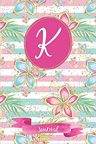 indir K Journal: Tropical Journal, personalized monogram initial K blank lined notebook | Decorated interior pages with tropical flowers