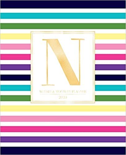 indir Weekly &amp; Monthly Planner 2020 N: Colorful Rainbow Stripes Gold Monogram Letter N (7.5 x 9.25 in) Vertical at a glance Personalized Planner for Women Moms Girls and School