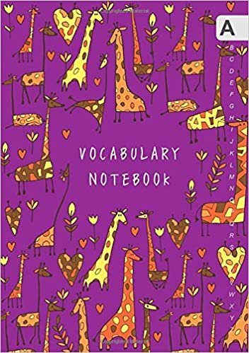 Vocabulary Notebook: A5 Notebook 3 Columns Medium | A-Z Alphabetical Sections | Funny Drawing Giraffe Design Purple indir