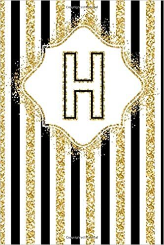 indir H: Monogram Initial Letter H 100 Page 6 x 9&quot; Blank Lined Black White and Gold Glitter Striped Journal Notebook