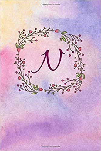 N: Monogram Initial N Notebook for Women and Girls, Pink Purple Watercolor Floral 6 x 9 indir